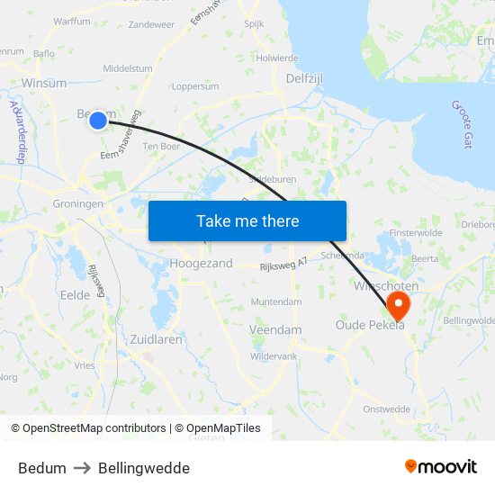 Bedum to Bellingwedde map