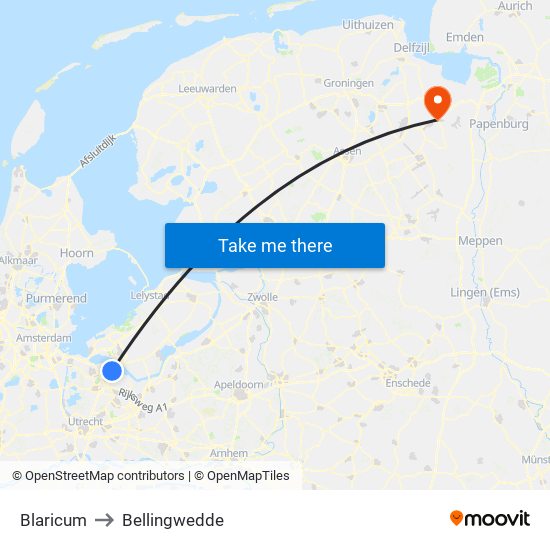 Blaricum to Bellingwedde map