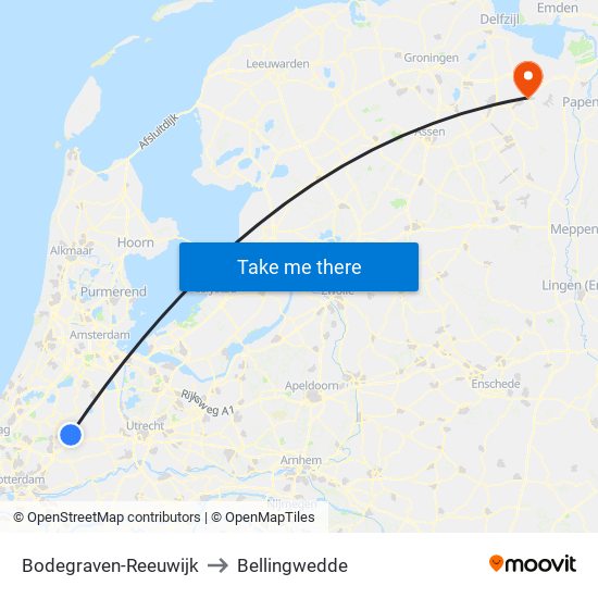 Bodegraven-Reeuwijk to Bellingwedde map