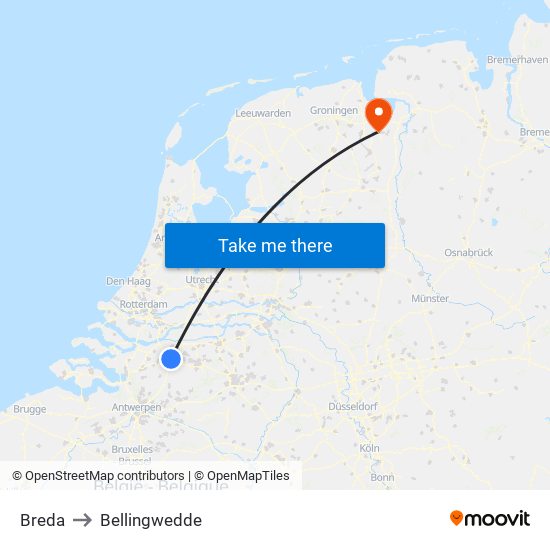 Breda to Bellingwedde map