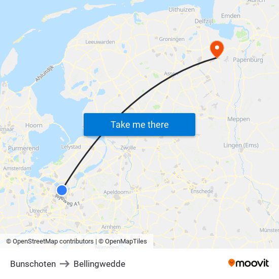 Bunschoten to Bellingwedde map