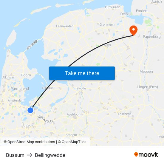 Bussum to Bellingwedde map
