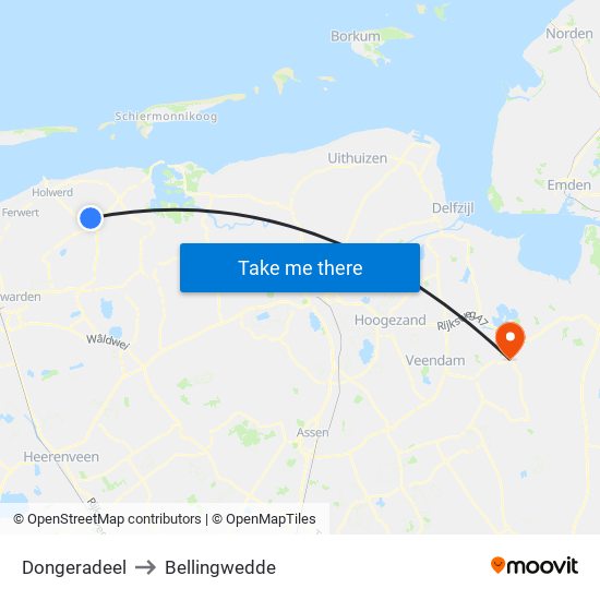Dongeradeel to Bellingwedde map