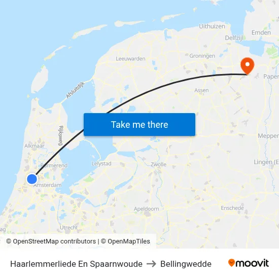 Haarlemmerliede En Spaarnwoude to Bellingwedde map