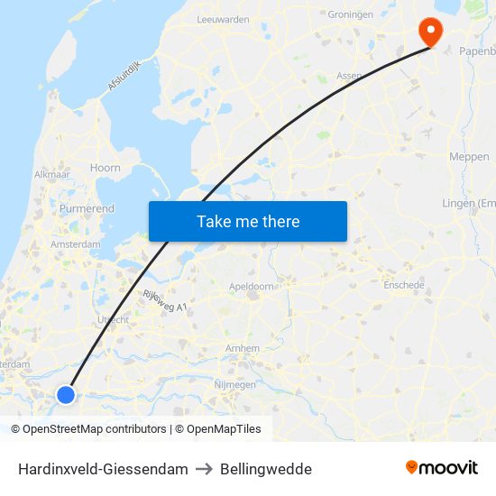 Hardinxveld-Giessendam to Bellingwedde map