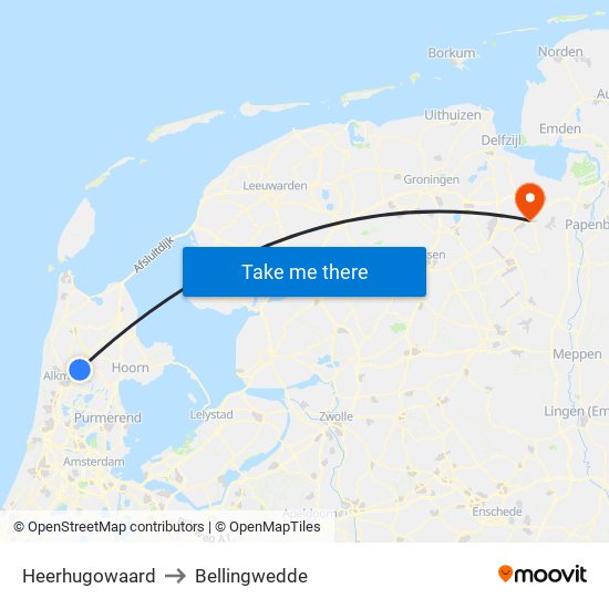 Heerhugowaard to Bellingwedde map