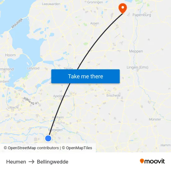 Heumen to Bellingwedde map
