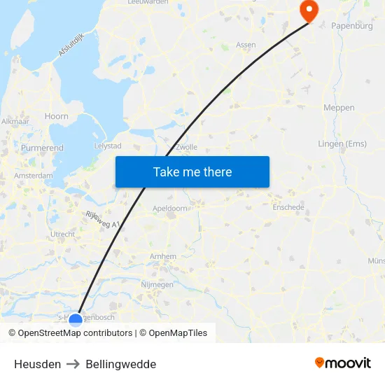 Heusden to Bellingwedde map