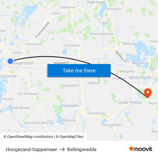 Hoogezand-Sappemeer to Bellingwedde map