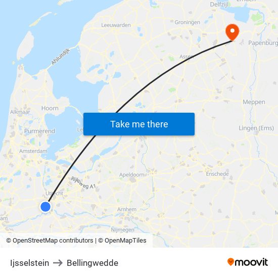 Ijsselstein to Bellingwedde map