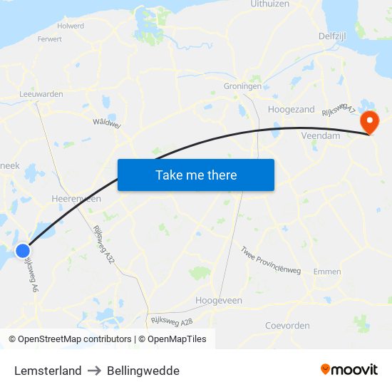 Lemsterland to Bellingwedde map