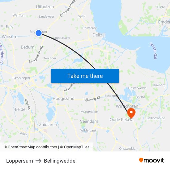 Loppersum to Bellingwedde map