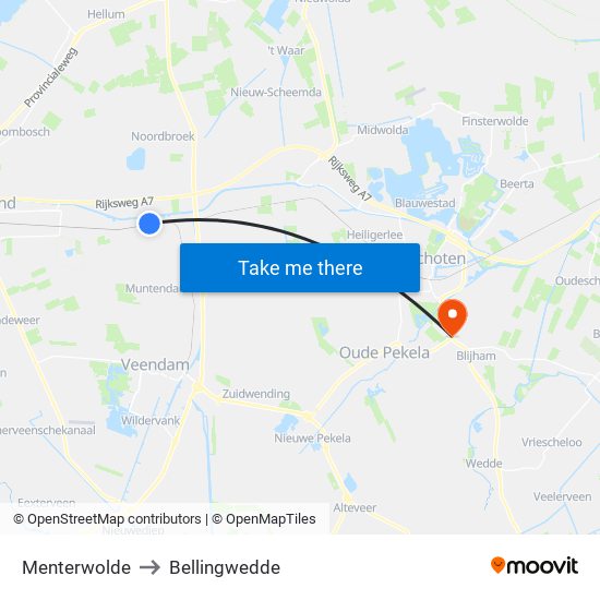 Menterwolde to Bellingwedde map