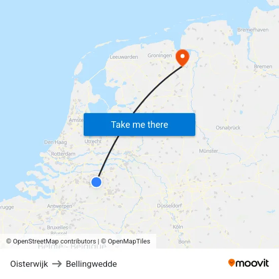 Oisterwijk to Bellingwedde map