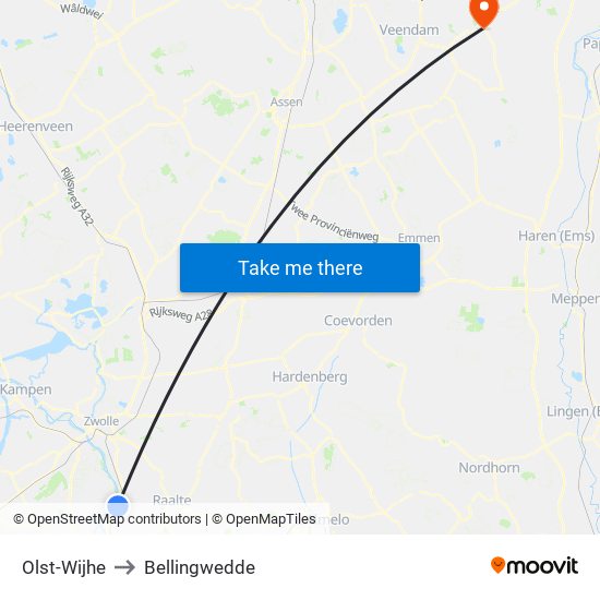 Olst-Wijhe to Bellingwedde map