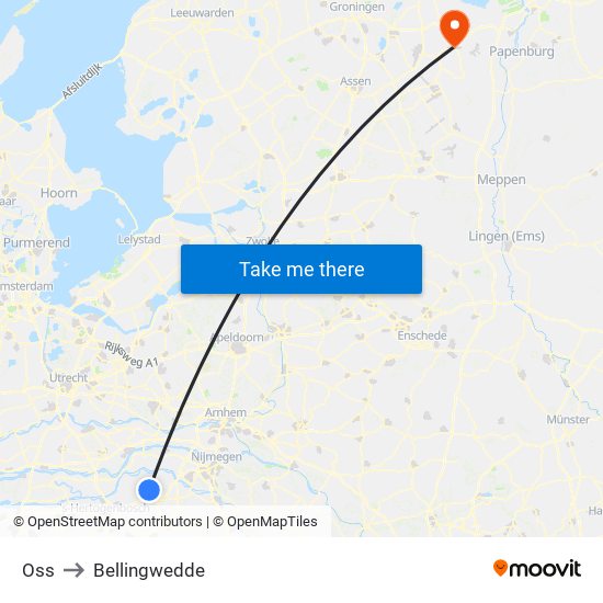 Oss to Bellingwedde map