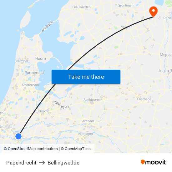 Papendrecht to Bellingwedde map