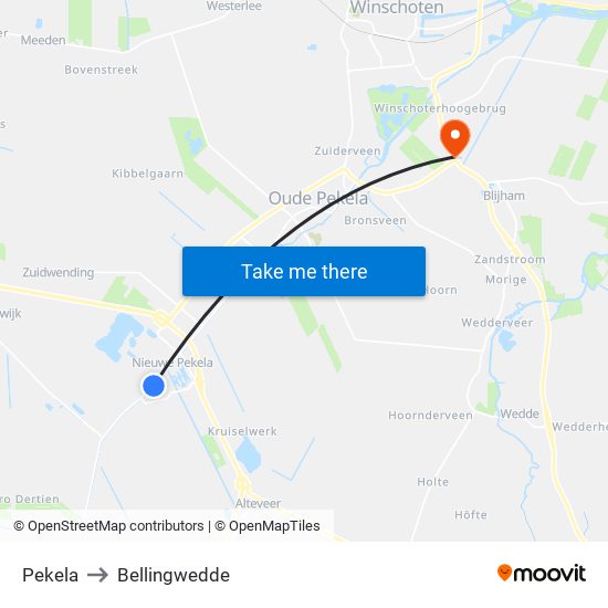 Pekela to Bellingwedde map