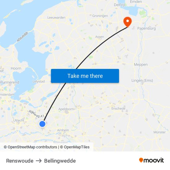 Renswoude to Bellingwedde map