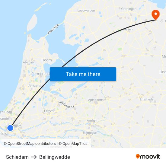 Schiedam to Bellingwedde map