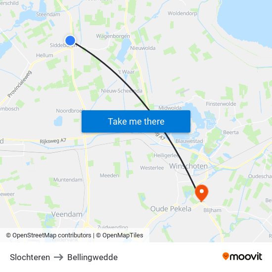 Slochteren to Bellingwedde map