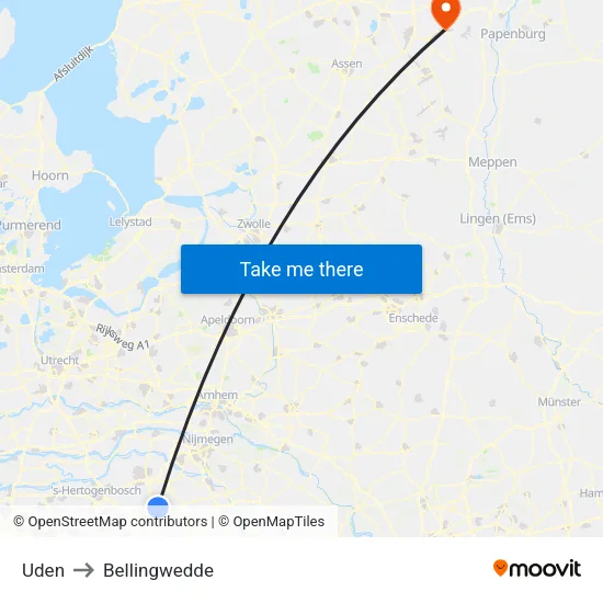Uden to Bellingwedde map