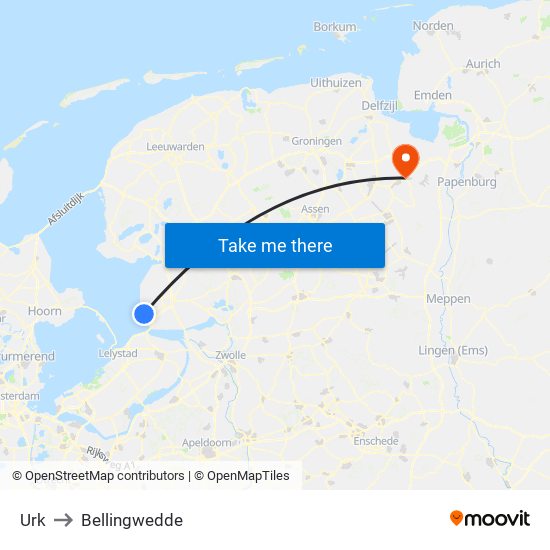 Urk to Bellingwedde map