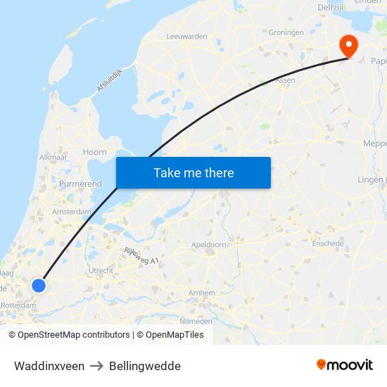 Waddinxveen to Bellingwedde map