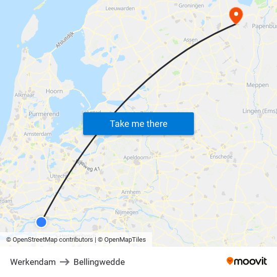 Werkendam to Bellingwedde map