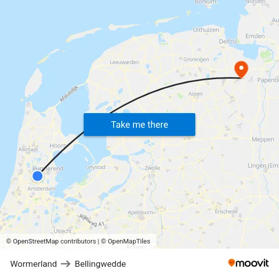 Wormerland to Bellingwedde map