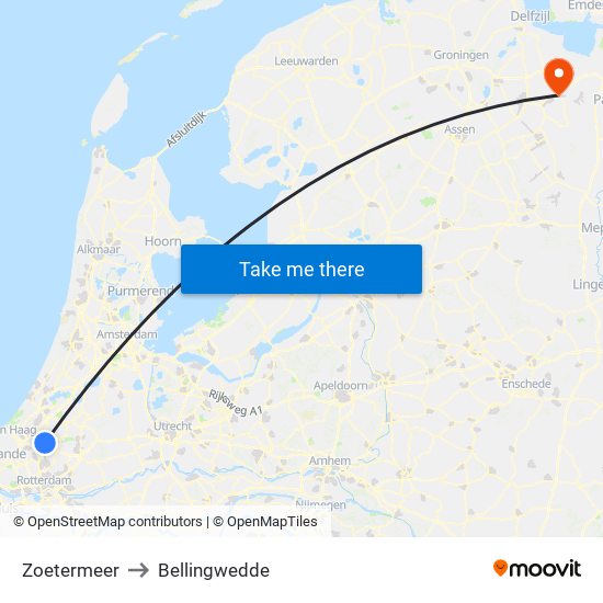 Zoetermeer to Bellingwedde map