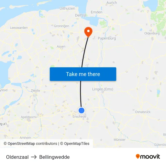 Oldenzaal to Bellingwedde map