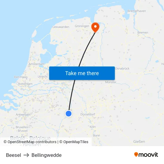 Beesel to Bellingwedde map