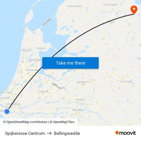 Spijkenisse Centrum to Bellingwedde map