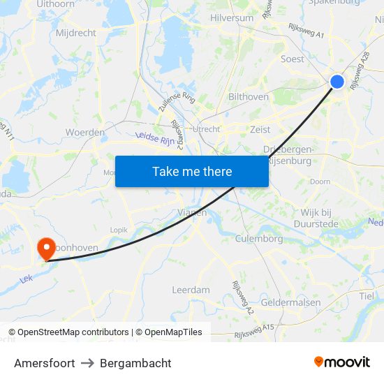 Amersfoort to Bergambacht map