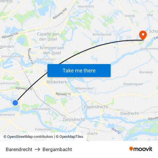 Barendrecht to Bergambacht map