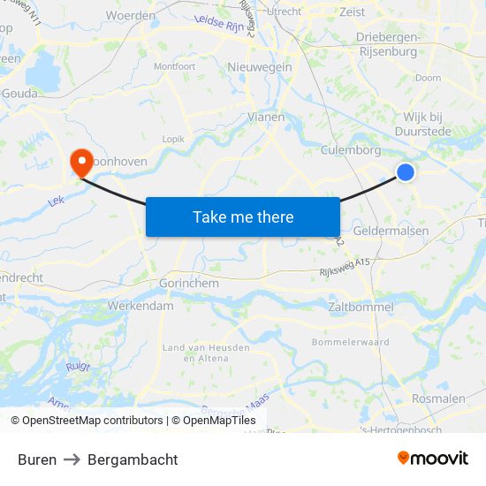 Buren to Bergambacht map