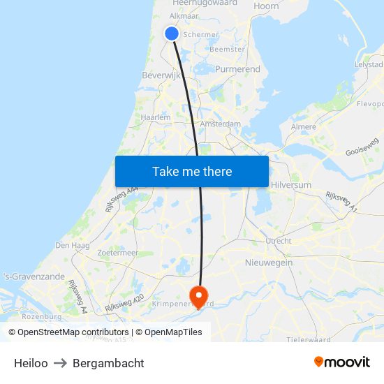 Heiloo to Bergambacht map