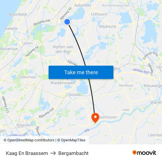 Kaag En Braassem to Bergambacht map