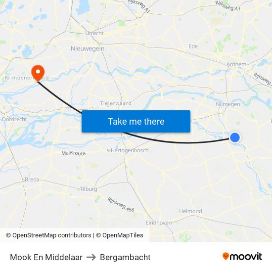 Mook En Middelaar to Bergambacht map