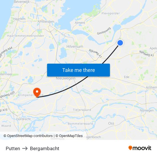 Putten to Bergambacht map