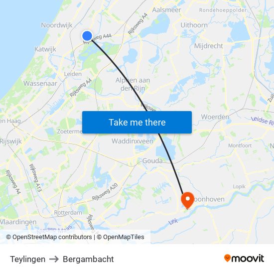 Teylingen to Bergambacht map