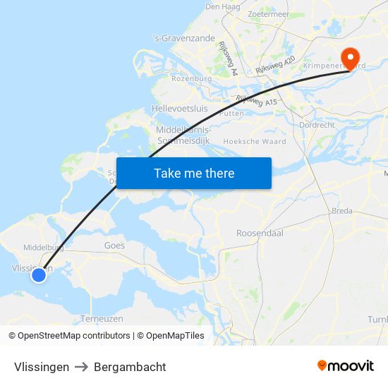Vlissingen to Bergambacht map