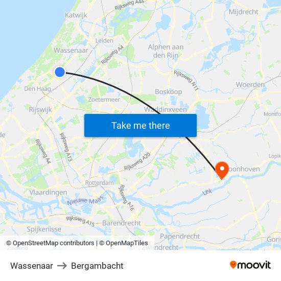 Wassenaar to Bergambacht map