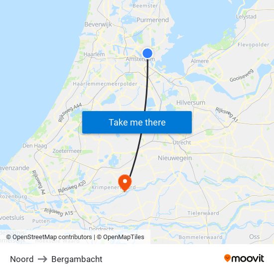 Noord to Bergambacht map