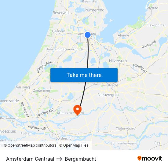 Amsterdam Centraal to Bergambacht map