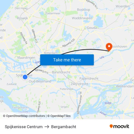 Spijkenisse Centrum to Bergambacht map