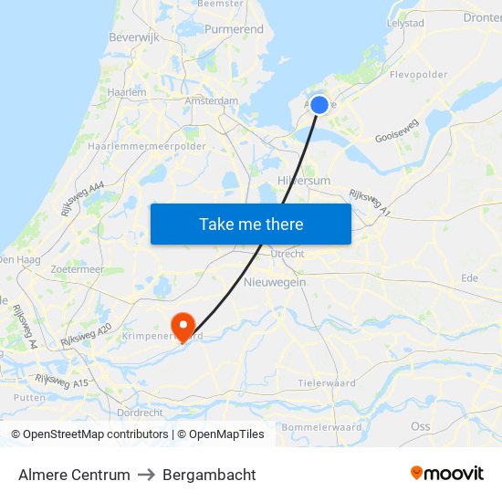 Almere Centrum to Bergambacht map