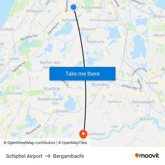 Schiphol Airport to Bergambacht map