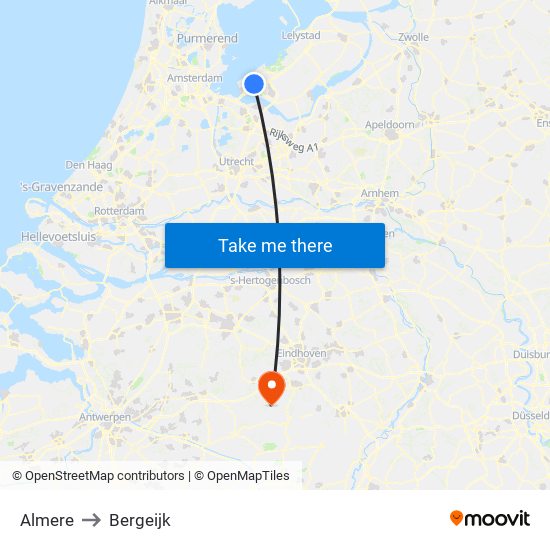 Almere to Bergeijk map